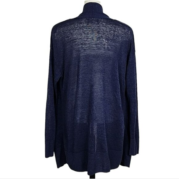 Hudson North Women's Knit Linen Blend Navy Long Open Front Cardigan Pockets Sz M - Picture 2 of 9